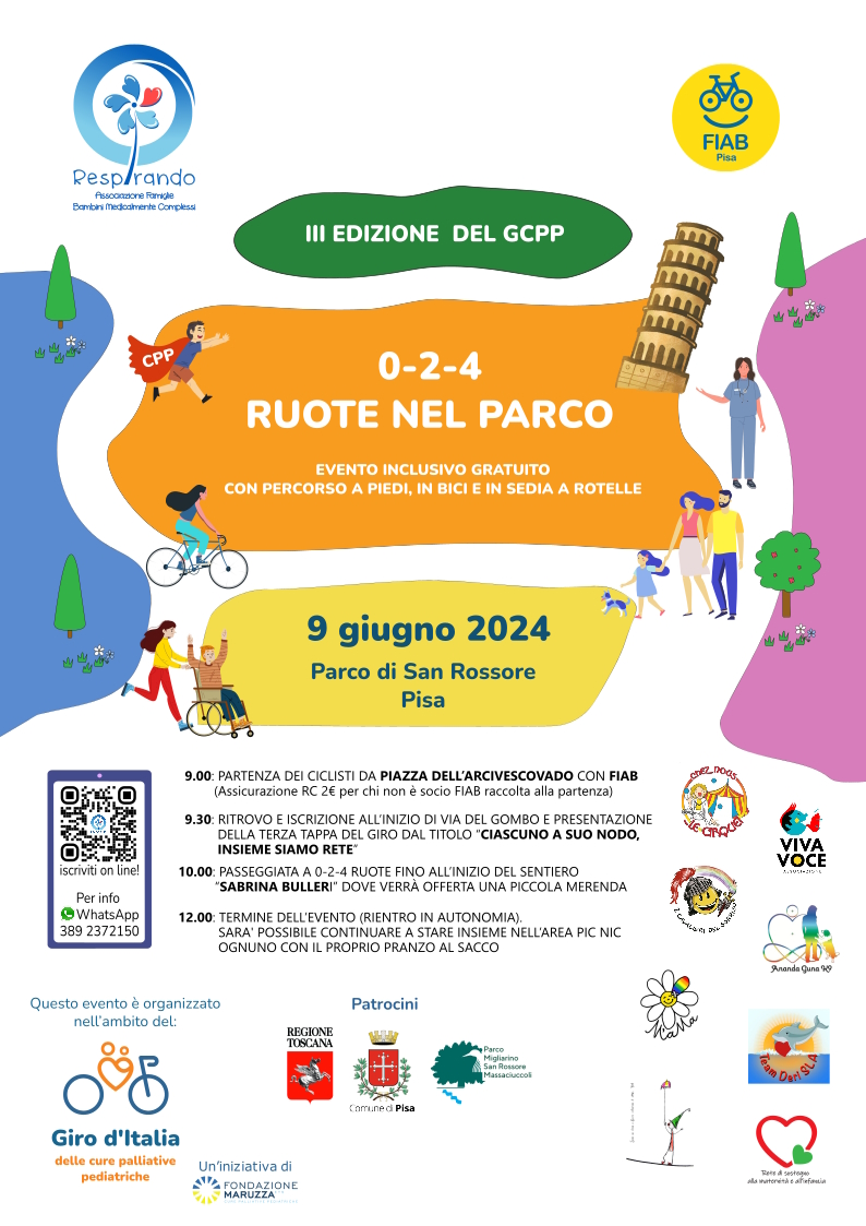 0-2-4 Ruote nel Parco, seconda tappa a Pisa del Giro d’Italia delle Cure Palliative Pediatriche